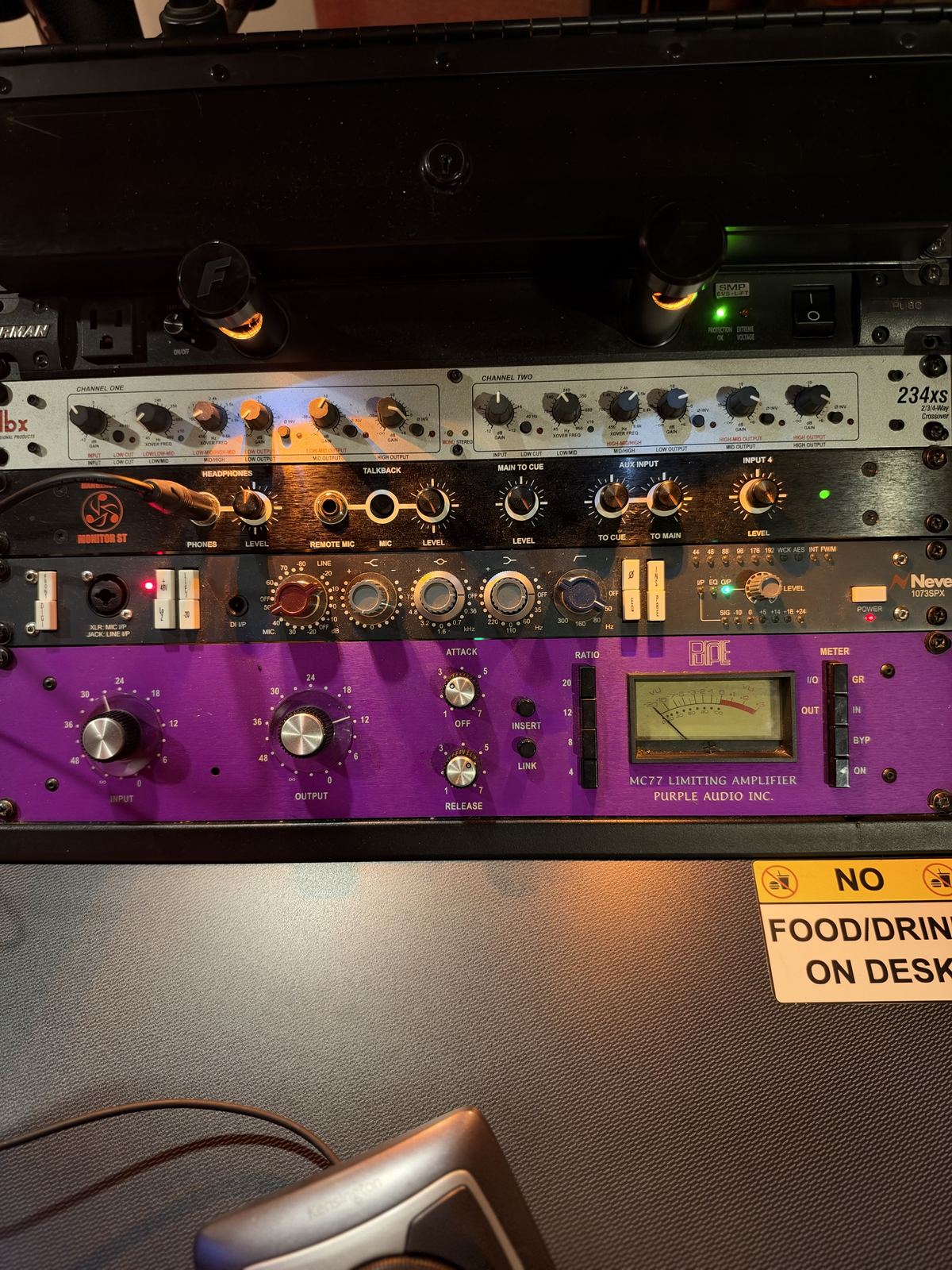 Room A rack — Neve preamp and Purple Audio MC77
