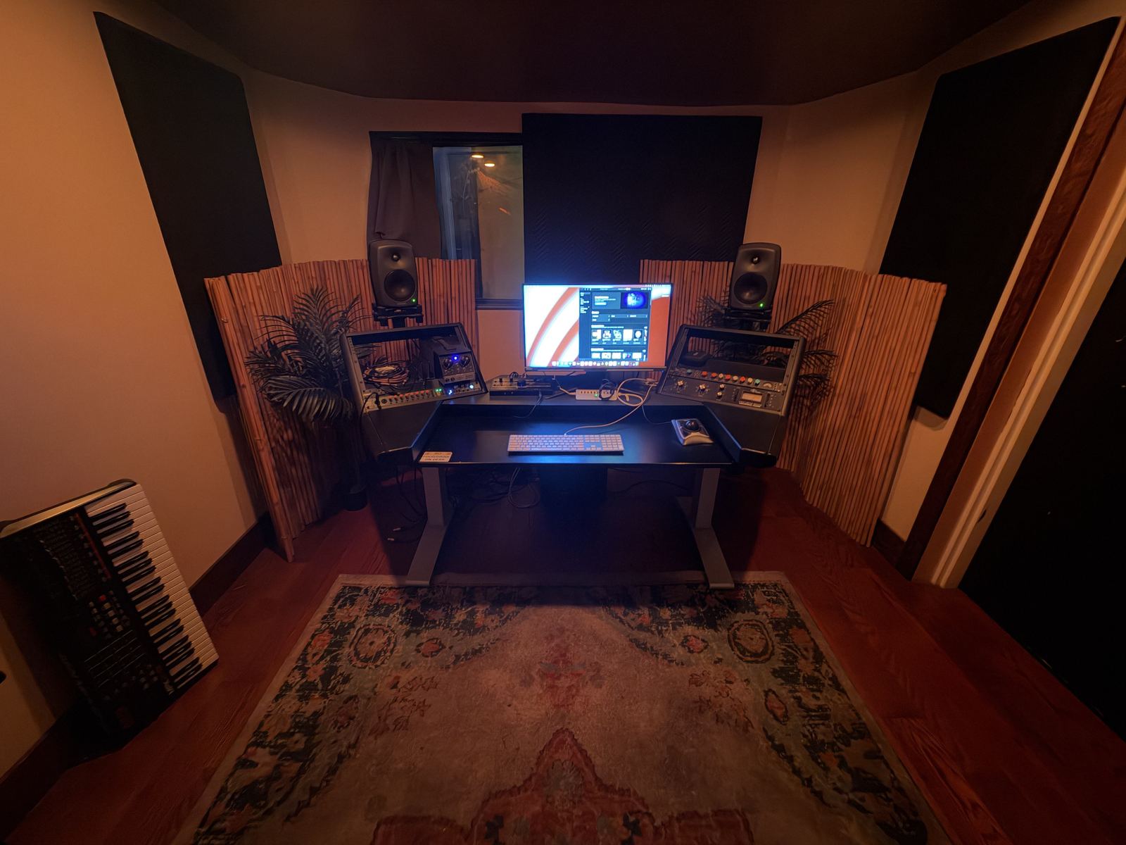 Room B at The Lab — desk, monitors and outboard gear